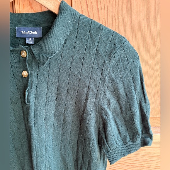 Madewell Forest Green Cotton Knit Top | Minimal Elevated Basic | Size Medium - Picture 5 of 6